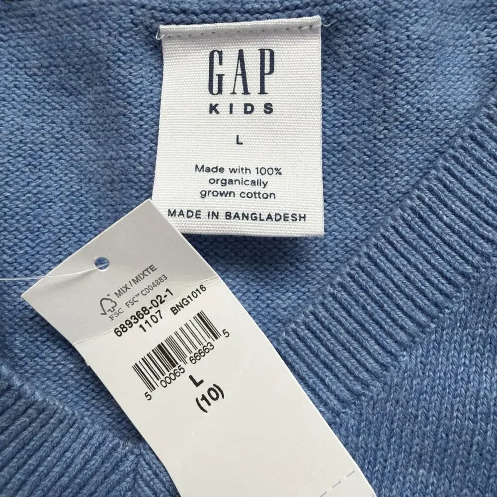 Gap Kids Uniform Sweater NWT Large Blue Heather V-Neck Organic Cotton School